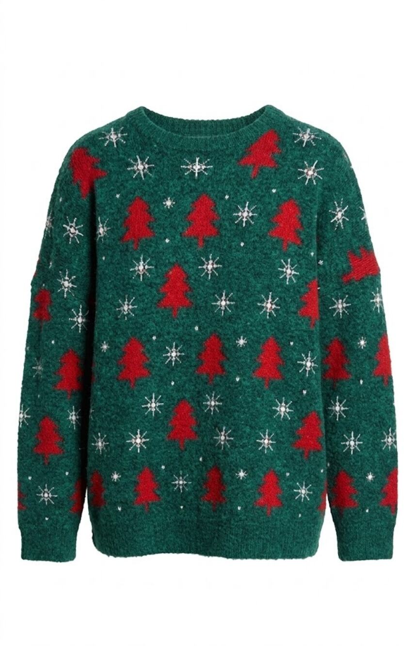 POL EverGreen Holiday Tree Relaxed Fit Crewneck Sweater NWT
